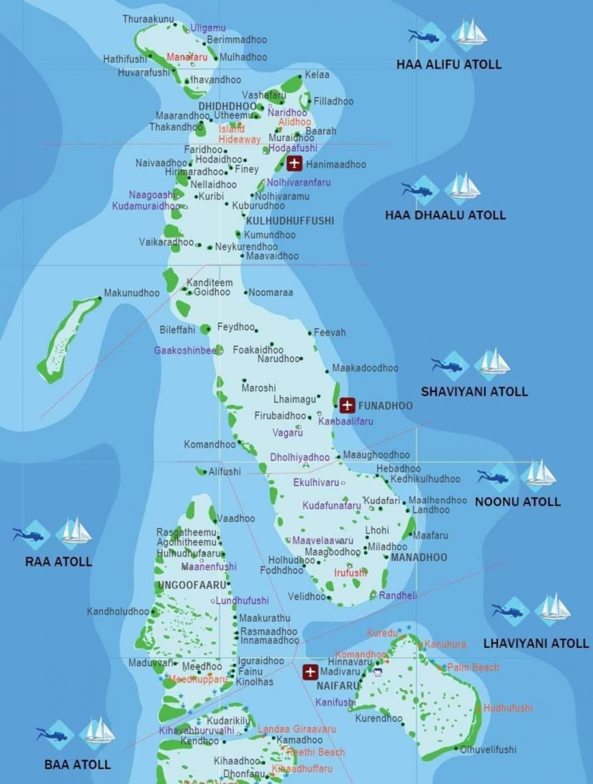 מפה של האיים המלדיביים החוף