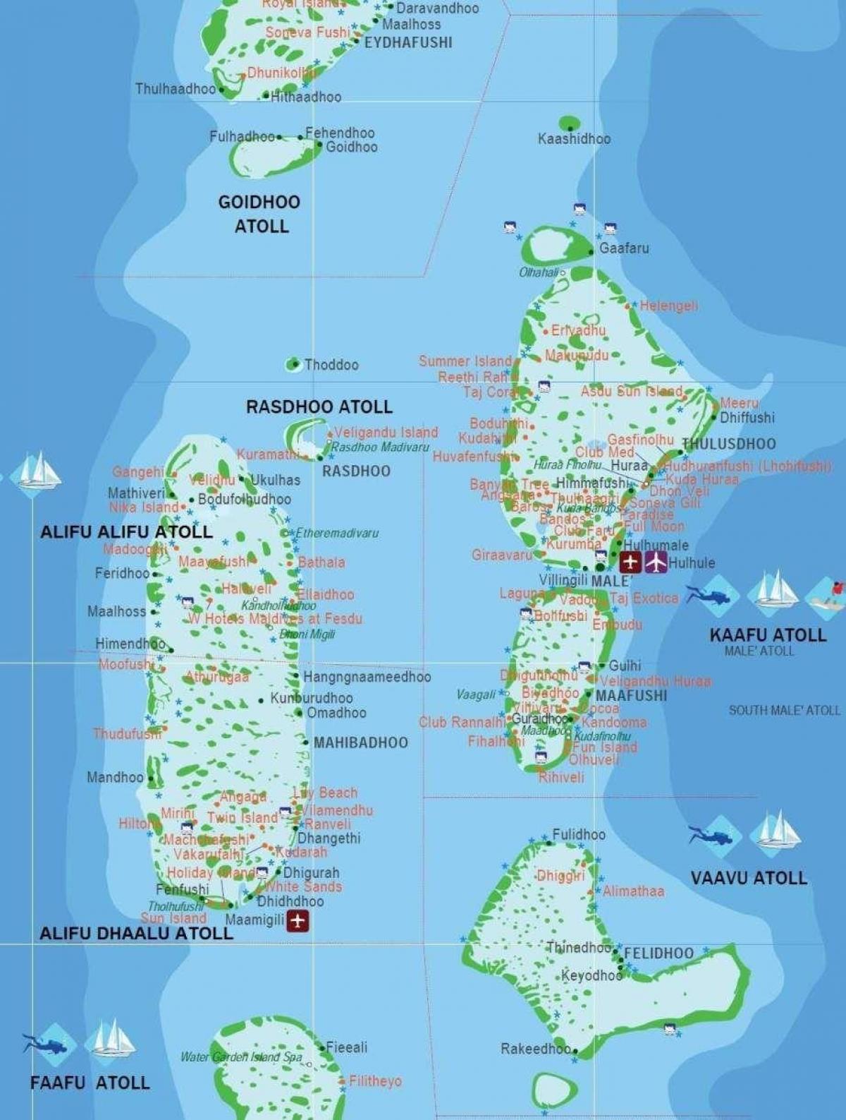 מפה של האיים המלדיביים תיירות